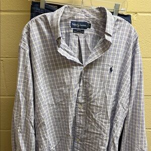 Ralph Lauren Men's Purple and White Plaid Shirt
